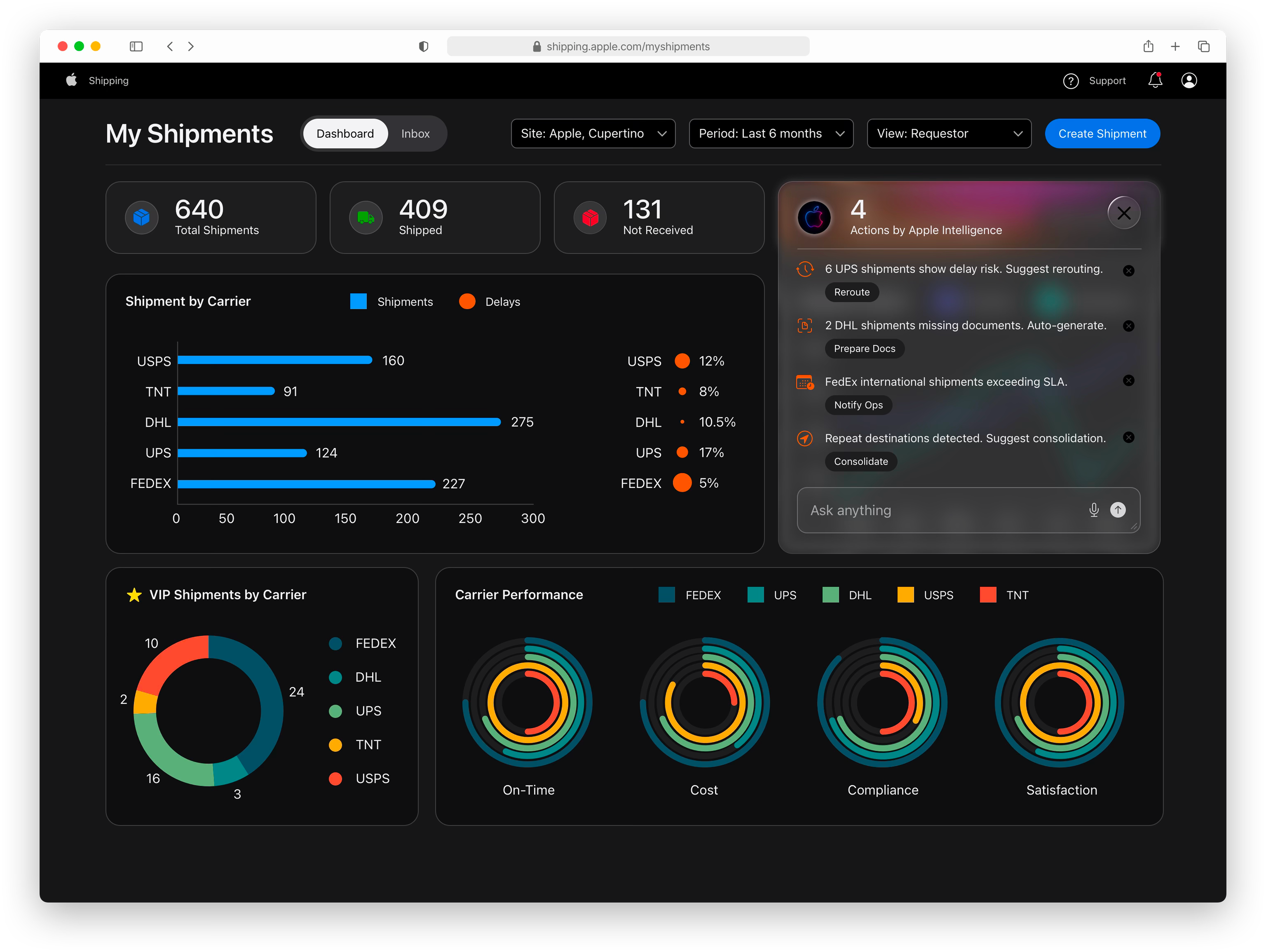 Create shipment entry modal with three paths including Apple Intelligence